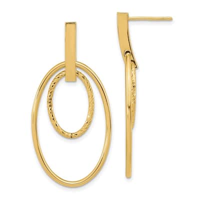 Curata 14k Yellow Gold Polished and Textured Ovals Long Drop Dangle Post Earrings 44x22mm