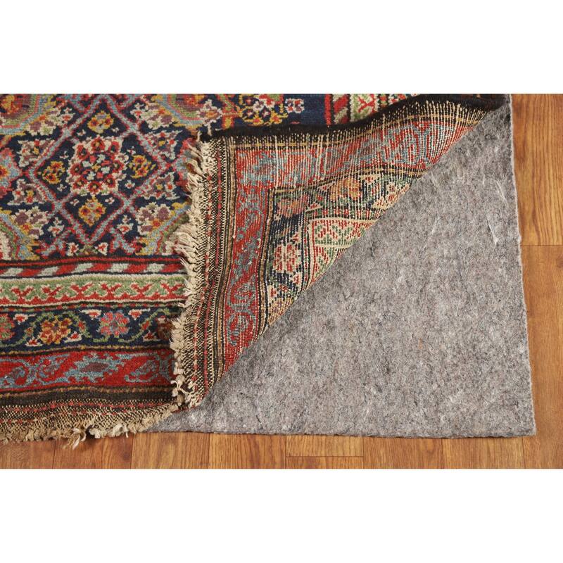 Hand Knotted Oriental 100% Wool Carpet Traditional Floral Navy Blue & Blues Malayer Runner Rug - 12' 8'' X 3' 3''