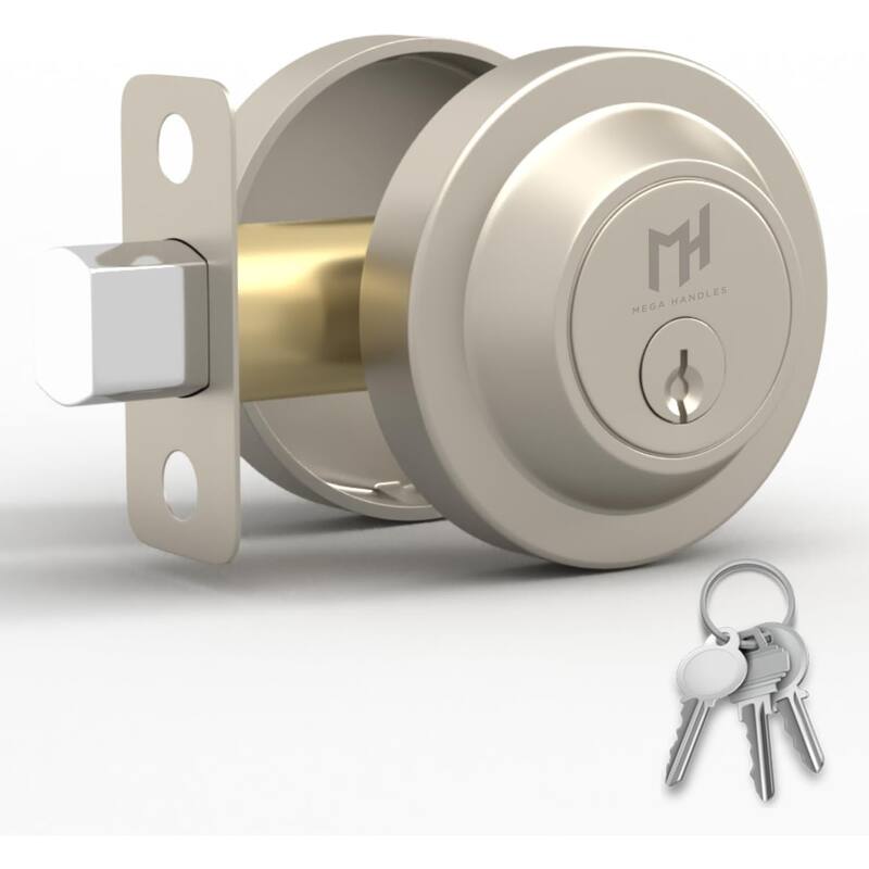 Mega Handles RONN Round Single Cylinder Keyed Deadbolt | Reversible Entry Deadbolt Lock - Satin Nickel