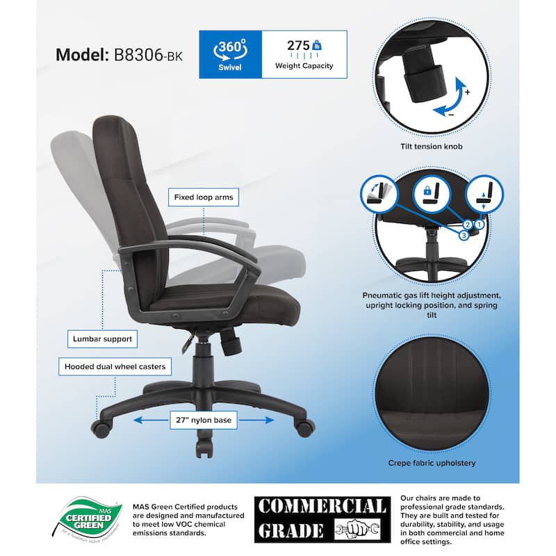 Boss Mid Back Fabric Managers Chair In Black