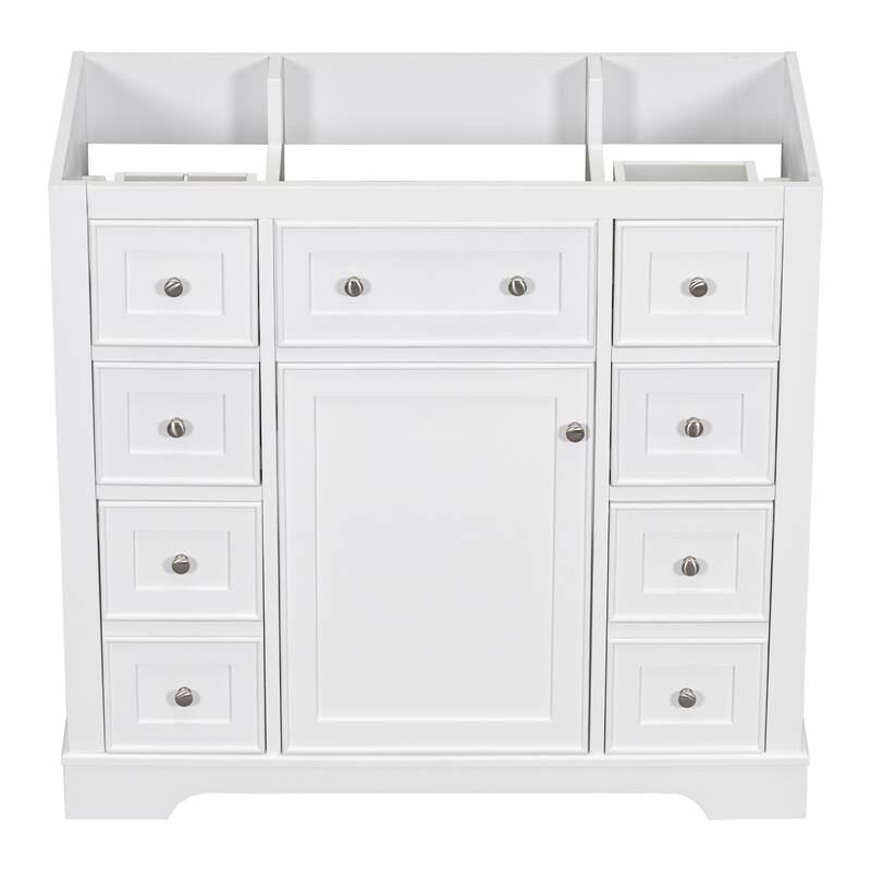 35.6" White Freestanding Bathroom Vanity with 6 Drawers, 1 Door, Adjustable Shelf, Modern Painted Finish
