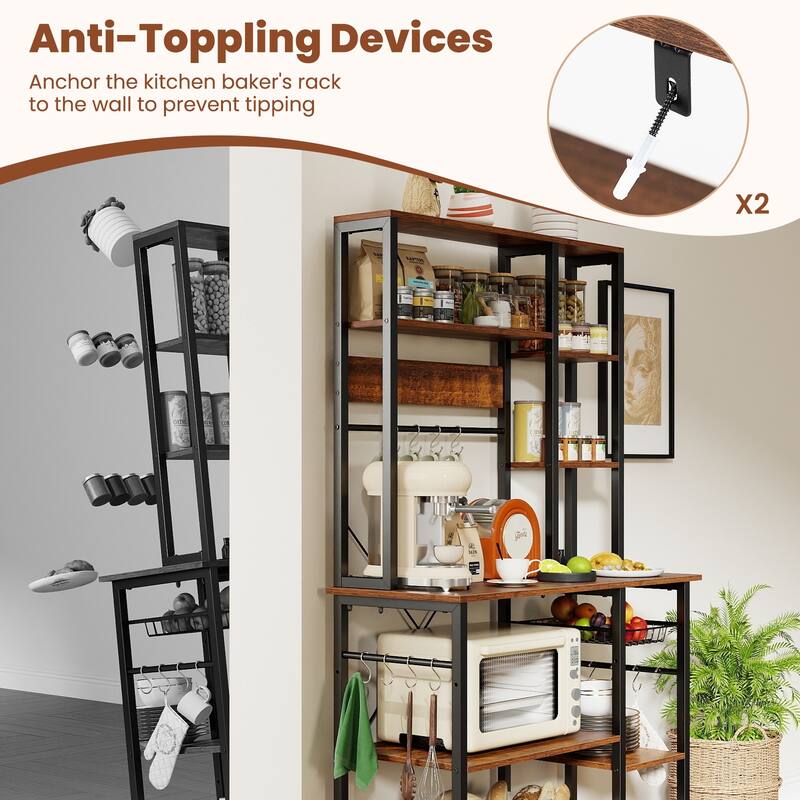 Gymax Bakers Rack w/ Power Outlet 6-Tier Microwave Stand w/ Wooden