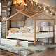 preview thumbnail 2 of 8, White Full Size Kids Bed House Bed with Twin Size Trundle and Bookshelf