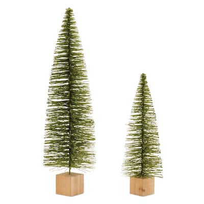 Glittered Green Bottle Brush Tree (Set of 2) - N/A
