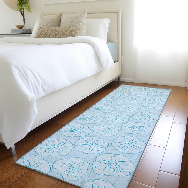 Premium Washable Super Soft Coastal Seashell Imprints Mayfield Rug - Blue - 2' 3" x 7' 6" - Runner