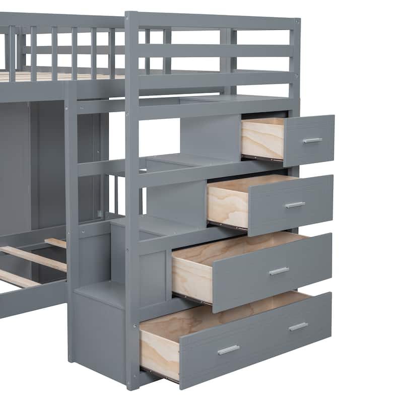 Full Over Twin Bunk Bed with Wardrobe and Drawers