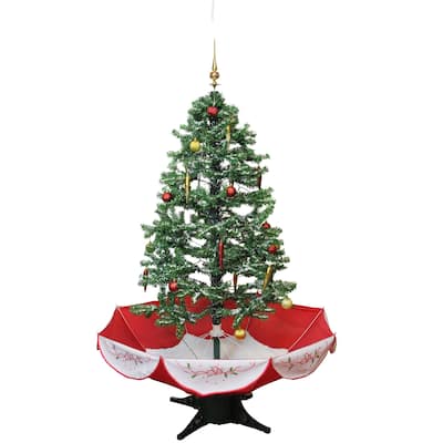 Pre-Lit Medium Musical Snowing Artificial Christmas Tree with Umbrella Base - Blue LED Lights
