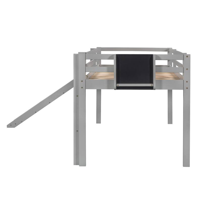 Loft Bed Wood Bed with Slide, Stair and Chalkboard