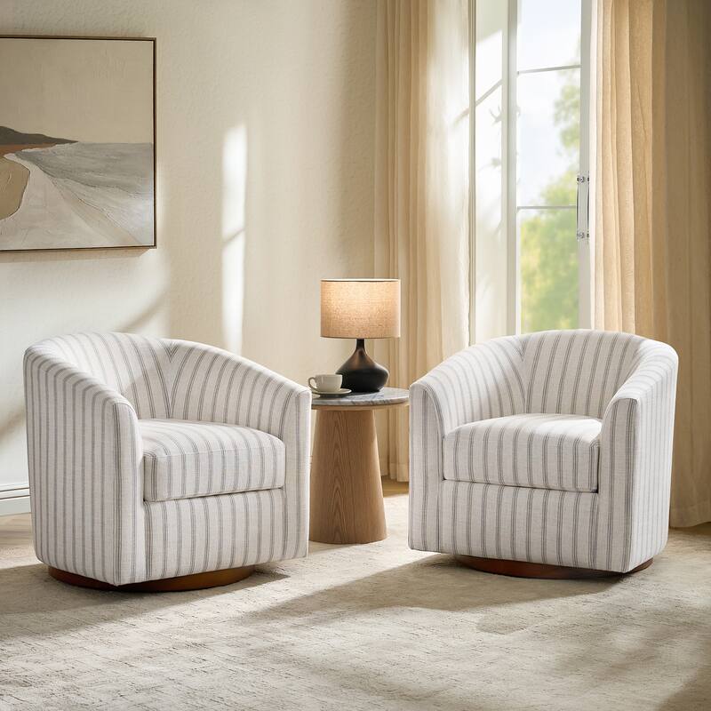 Althea Modern Genuine Leather Swivel Barrel Chair with Solid Wood Base Set of 2 By HULALA HOME