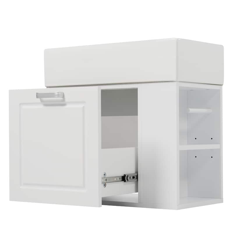 21.8" Floating Bathroom Vanity Cabinet with Ceramic Sink & Toilet Paper Holder for Small Space