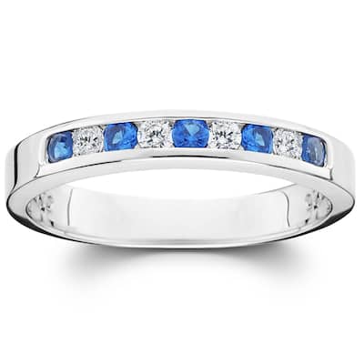 1/4ct Diamond & Blue Sapphire Anniversary Wedding Ring White Gold