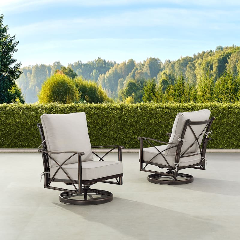 Pair of Black Aluminum Deep Seating Swivel Rocker Club Chairs with Cushions - Antique Copper