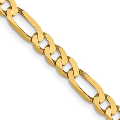 Curata 14k Yellow Gold Lobster Claw Closure 4.0mm Flat Figaro Bracelet