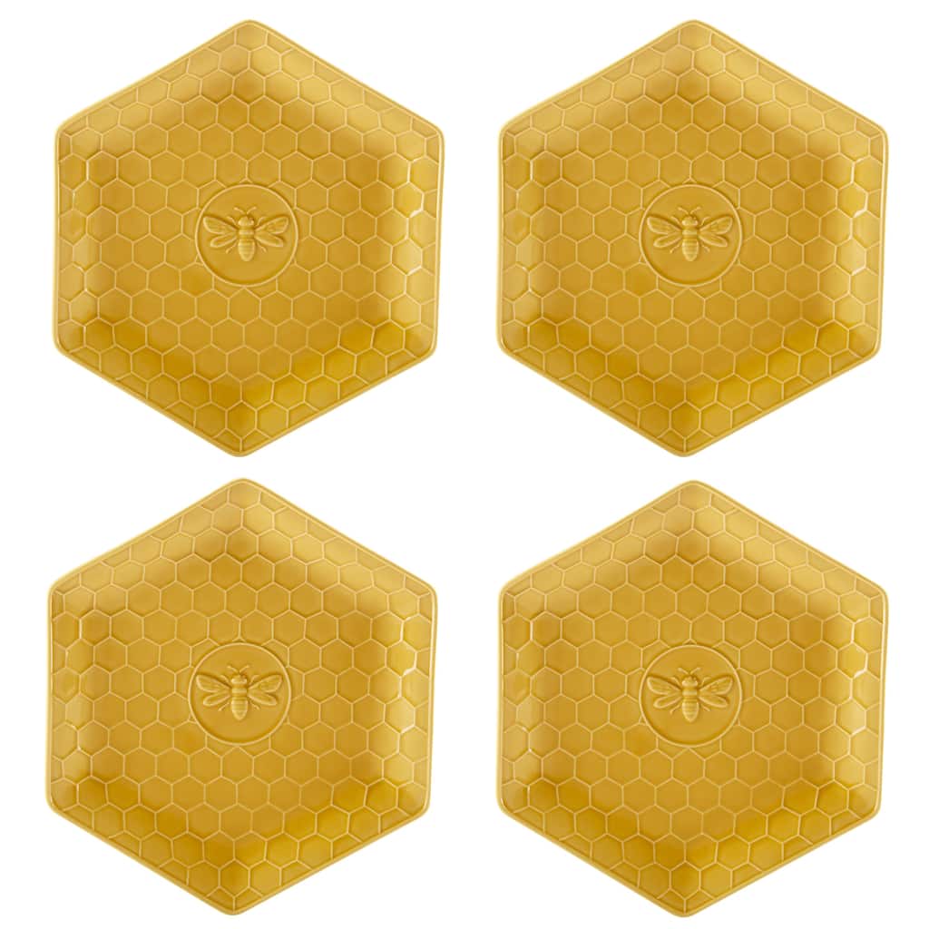 Certified International French Bees Set of 4 Embossed Honeycomb Dinner Plates - 11.25" x 10" x 1"
