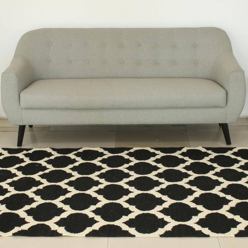 Handmade Palace Tiles Wool dhurrie rug (India ) - Big