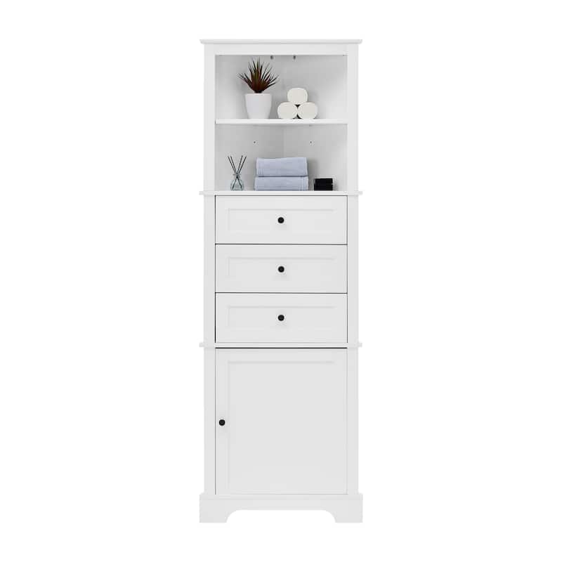 Roomfitters Triangle Tall Storage Cabinet with 3 Drawers Adjustable Shelves for Bathroom Kitchen or Living Room