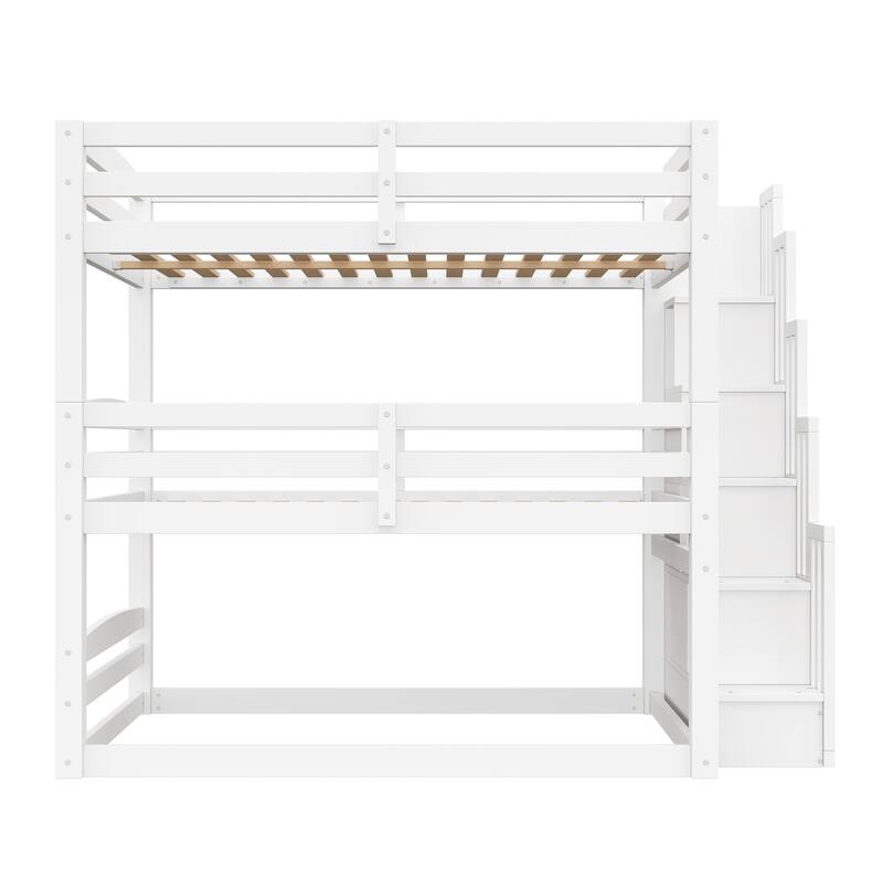 Full Size Triple Bunk Bed with Convertible Platform Bed & Storage Staircase by Harper&Bright Designs