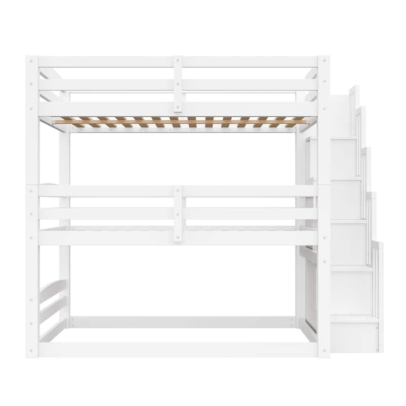 Full Size Triple Bunk Bed with Storage Staircase, Separate Design for Multiple Sleepers
