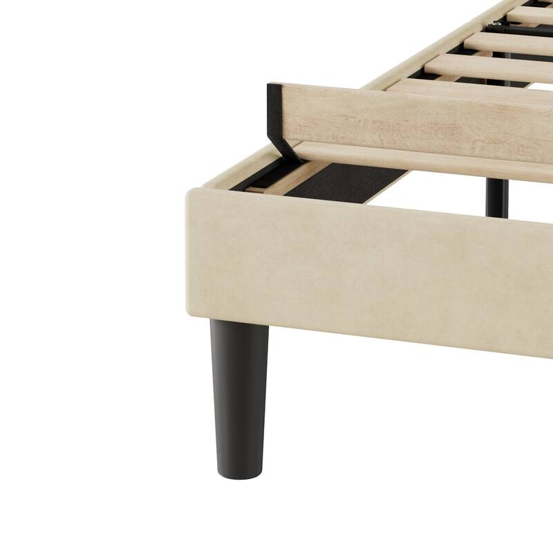 Javlergo Upholstered Bed Frame with Wingback Panel Headboard, No Box Spring Needed