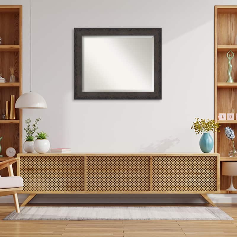 Dappled Beveled Wood Framed Wall Mirror