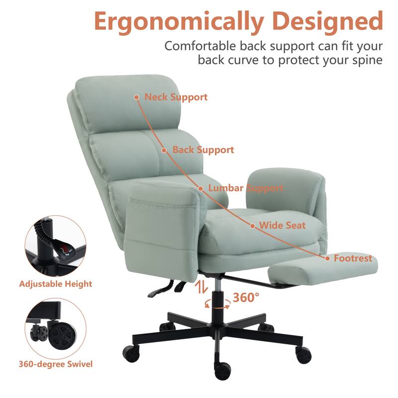 Cross-legged Office Chair with Flip-up Arms and Headrest, High-Back Ergonomic Executive Chair with Footrest and Side Pockets