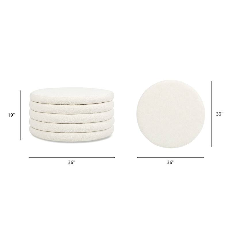 Fuji 36" Boucle Sherpa Round Upholstered Storage Cocktail Ottoman