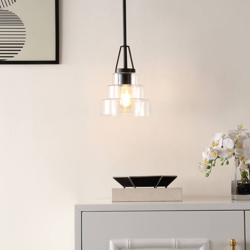 SAFAVIEH Lighting Catrien 8" Modern & Contemporary Pendant - 8" W x 8" D x 50" H - Clear/Black - 8Wx8Dx50H