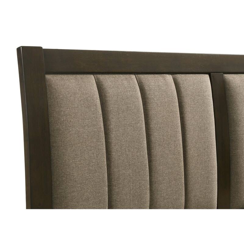 Wily Queen Size Bed, Channel Tufted Upholstered Headboard, Dark Brown