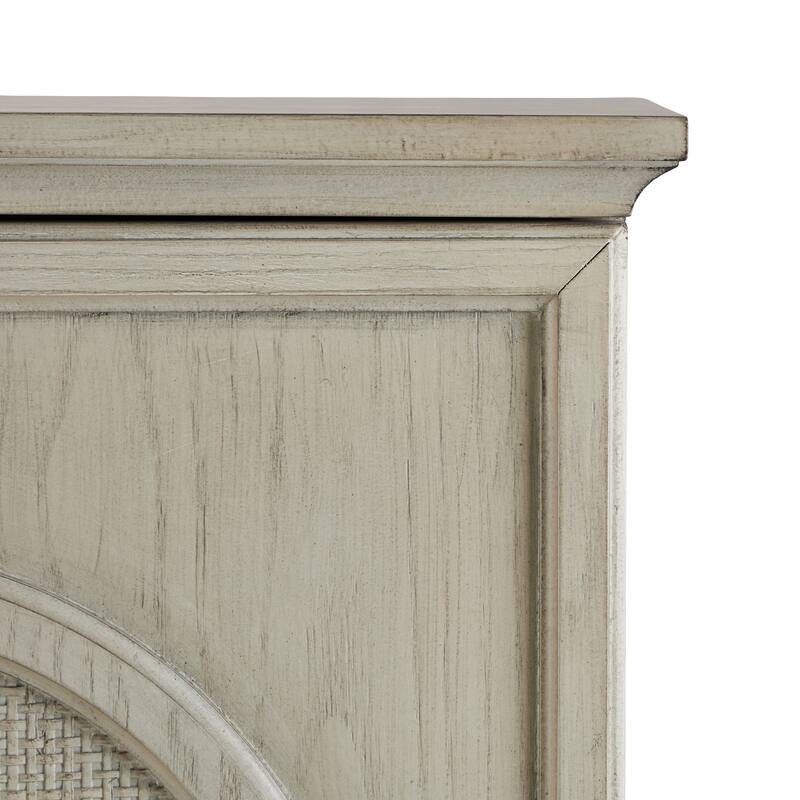 Wooden Washed Circular Woven Rattan 3 Door Sideboard with Round Silver Knobs - Light Gray - Roche River Decor