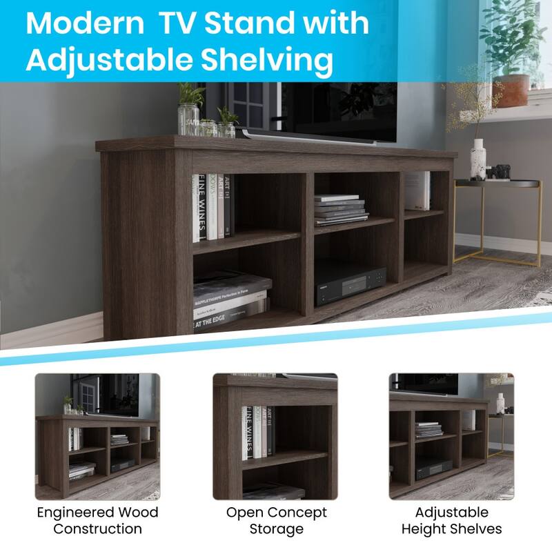 65" Media Console with Six Open Storage Compartments