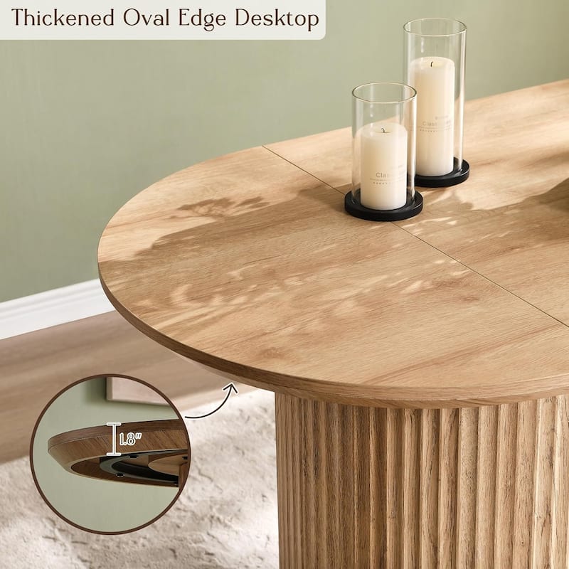 Modern 63" Fluted Oval Dining Table, Thick Edge Semicylindrical Base - N/A