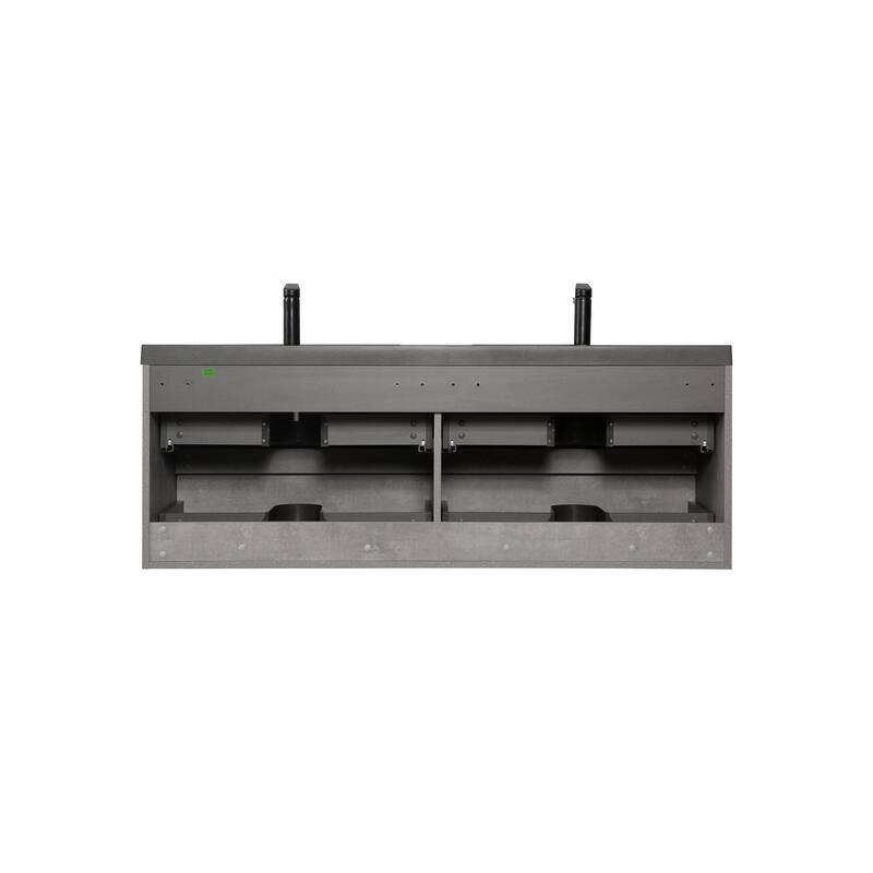 24/30/36/48/60 inch Melamine Floating Bathroom Vanity with Sink and Black Quartz Sand Top Basin and Soft Close Drawers
