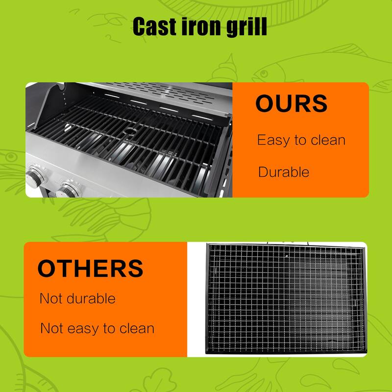 Propane Grill 4 Burner Barbecue Grill Stainless Steel Gas Grill with Side Burner, for Outdoor Cooking Patio, Garden