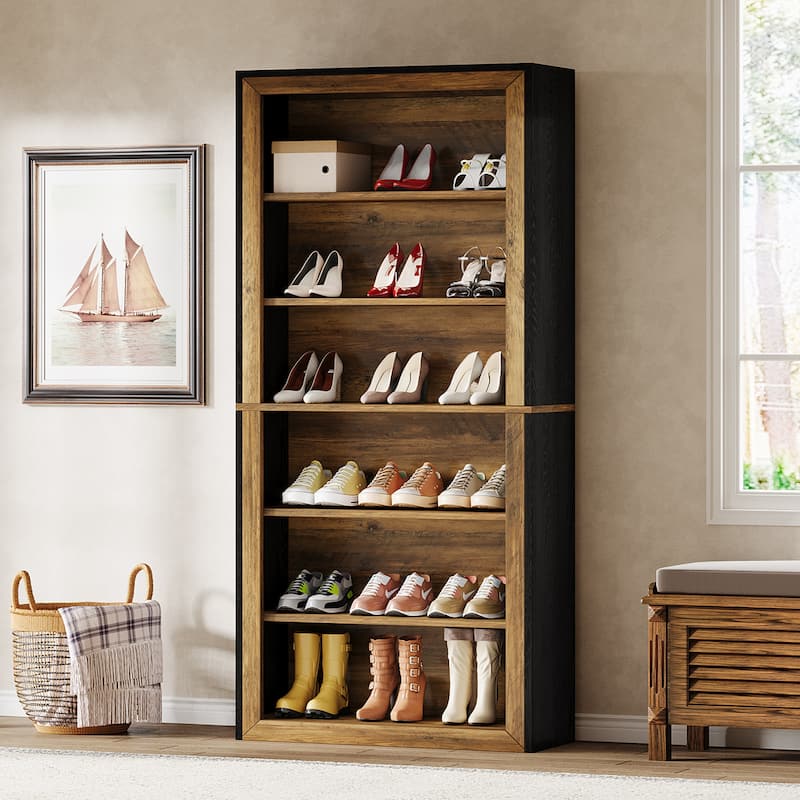 74.4'' Tall Shoe Cabinet, 6-Tier Wood Freestanding Shoe Storage Cabinet