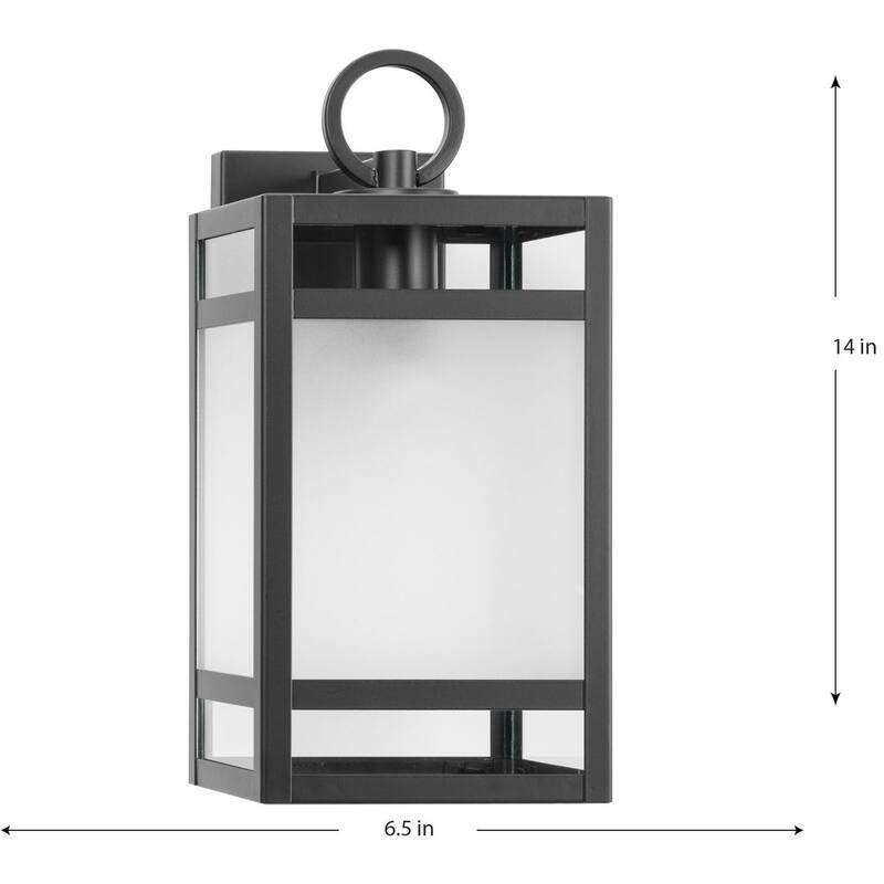 Parrish Collection One-Light Matte Black Clear and Etched Glass Modern Craftsman Outdoor Medium Wall Lantern