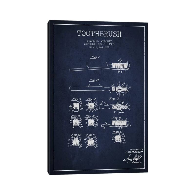 iCanvas "Toothbrush Navy Blue Patent Blueprint" by Aged Pixel Canvas Print