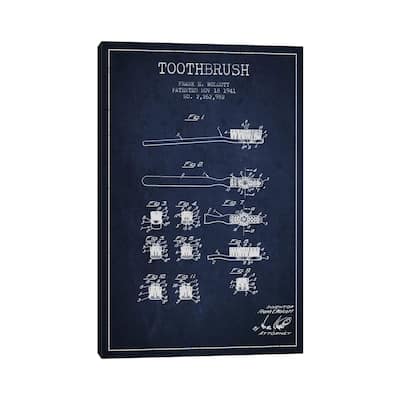 iCanvas "Toothbrush Navy Blue Patent Blueprint" by Aged Pixel Canvas Print