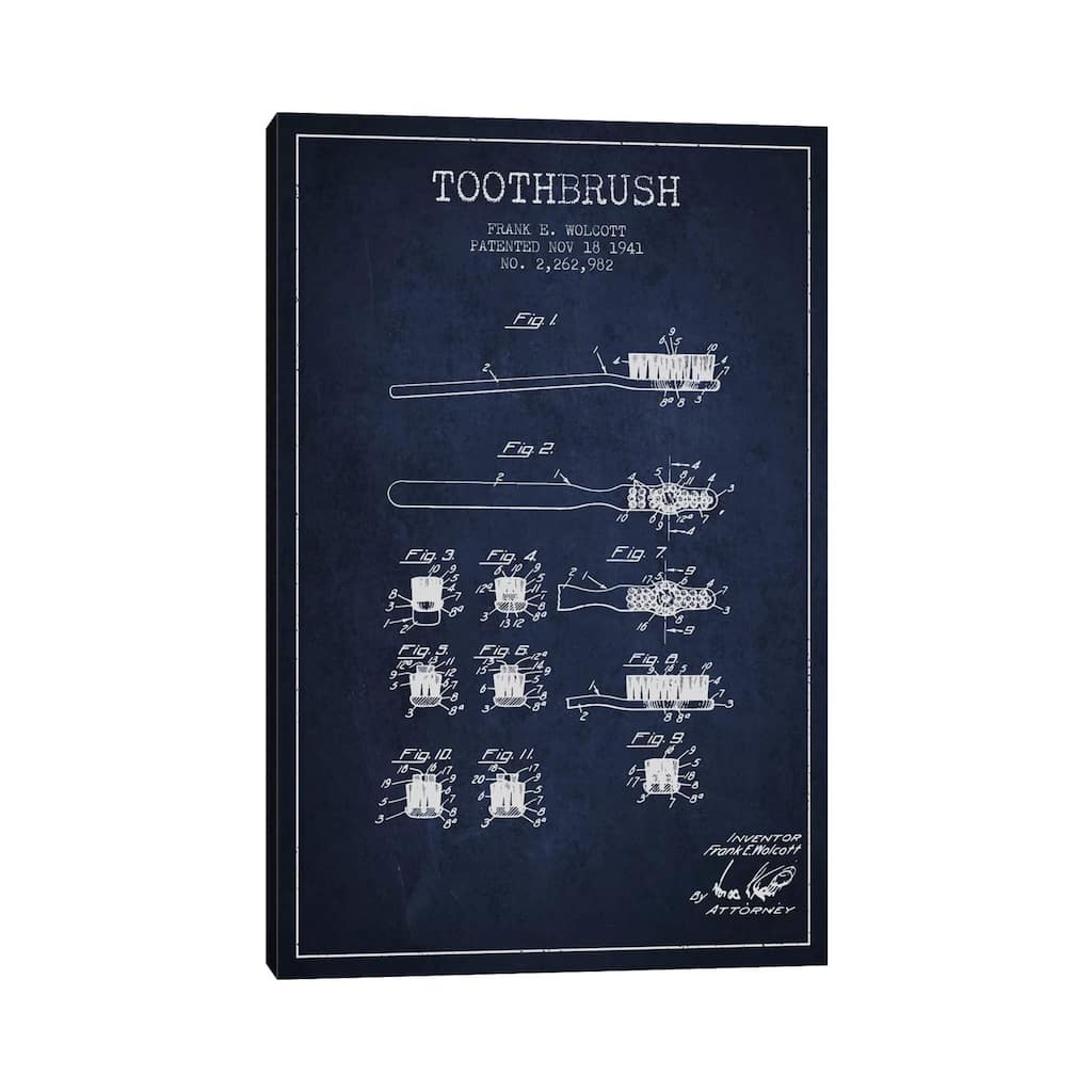 iCanvas "Toothbrush Navy Blue Patent Blueprint" by Aged Pixel Canvas Print