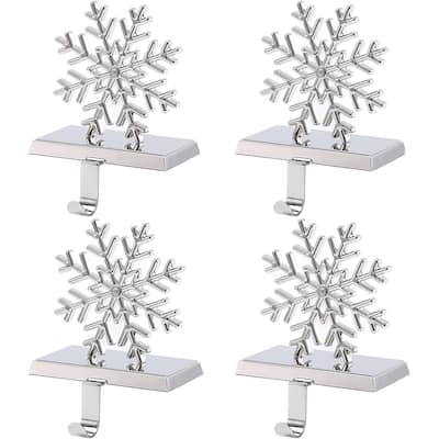 BirdRock Home Christmas Snowflake Stocking Holders for Mantel - Set of 4