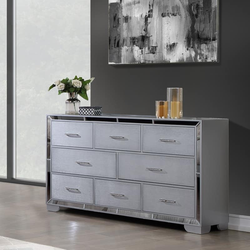 Grace Mirrored Trim Queen Bedroom Set with LED Lights