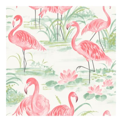 Pink Flamingo Beach Peel & Stick Wallpaper - 216in x 20.5in x 0.025in