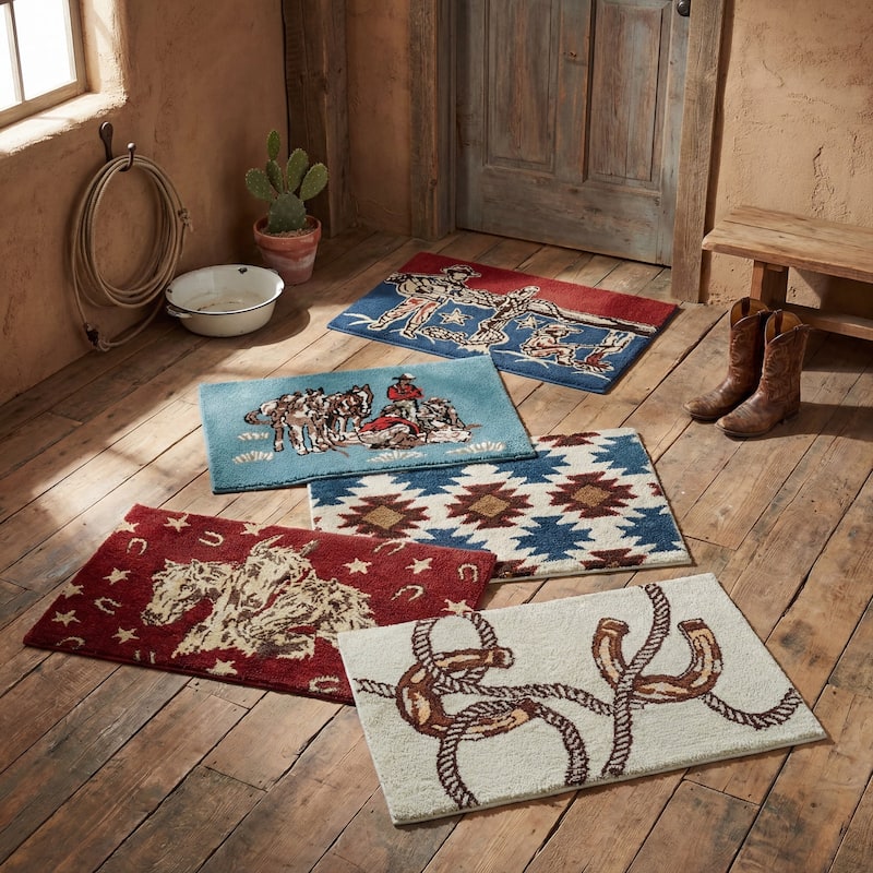 Tasha Polizzi for Paseo Road Pierre Equestrian Horseshoes and Rope Motif Jacquard Bath & Kitchen Rug, 24" x 36"