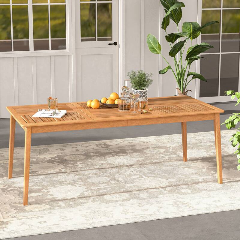 79" Acacia Wood Rectangular Outdoor Dining Table with Natural Finish and Umbrella Hole for 8 Person - 79"L x 35"W x 29.5"H - Natural