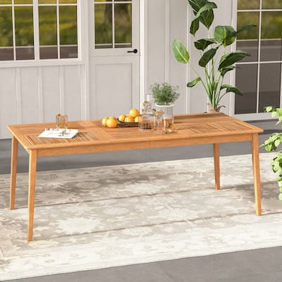 79" Acacia Wood Rectangular Outdoor Dining Table with Natural Finish and Umbrella Hole for 8 Person - 79"L x 35"W x 29.5"H