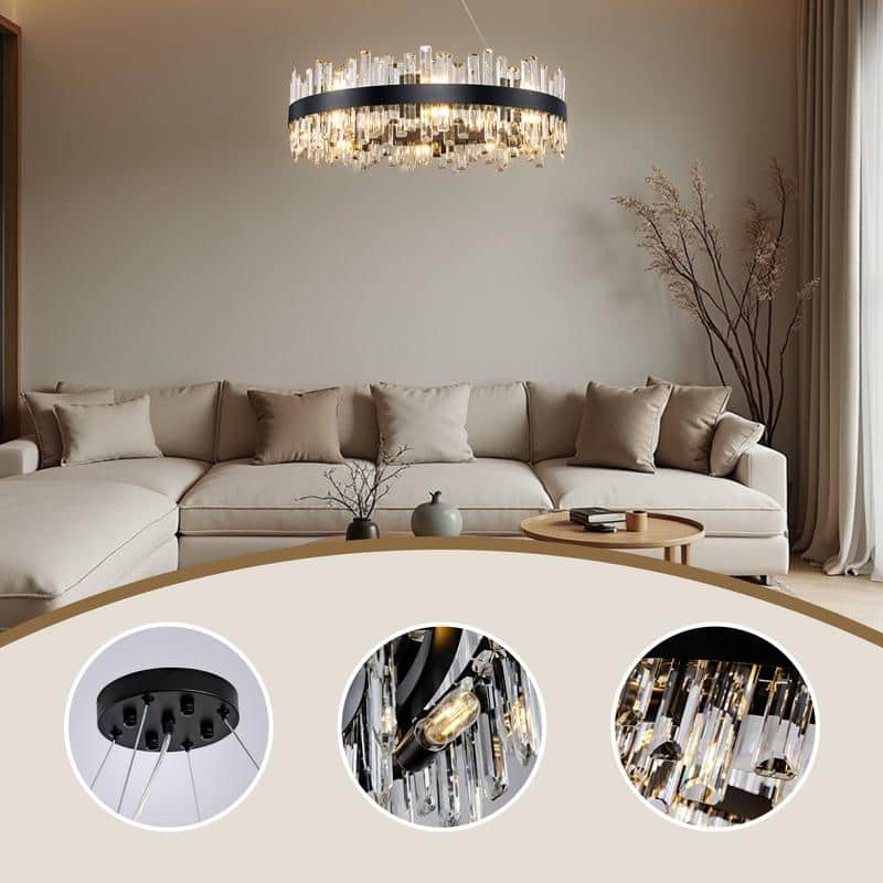 KAYLA 35in Dimmable Black Rectangle Crystal Chandelier - 35.4in