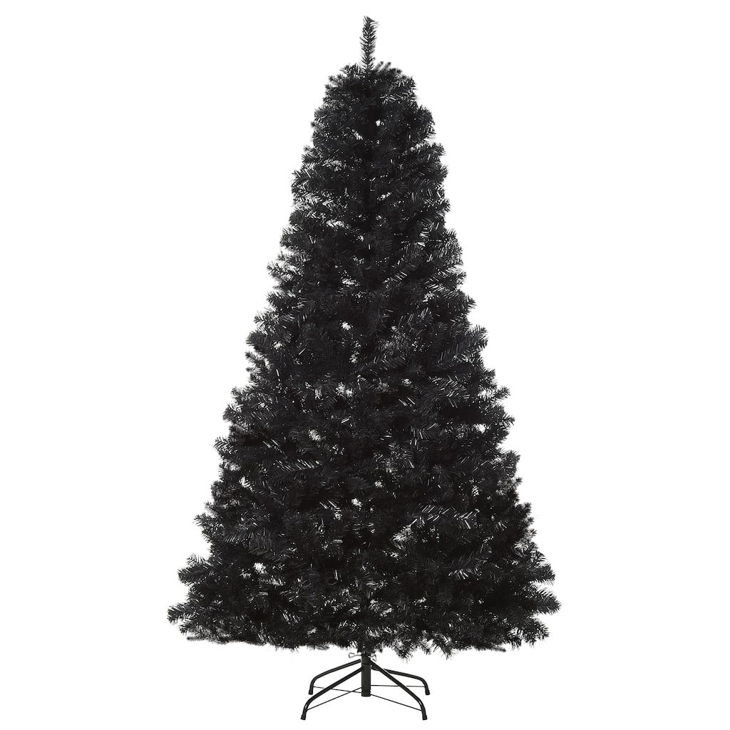 7ft Black Artificial Christmas Tree with Sturdy Metal Base and Realistic Branches