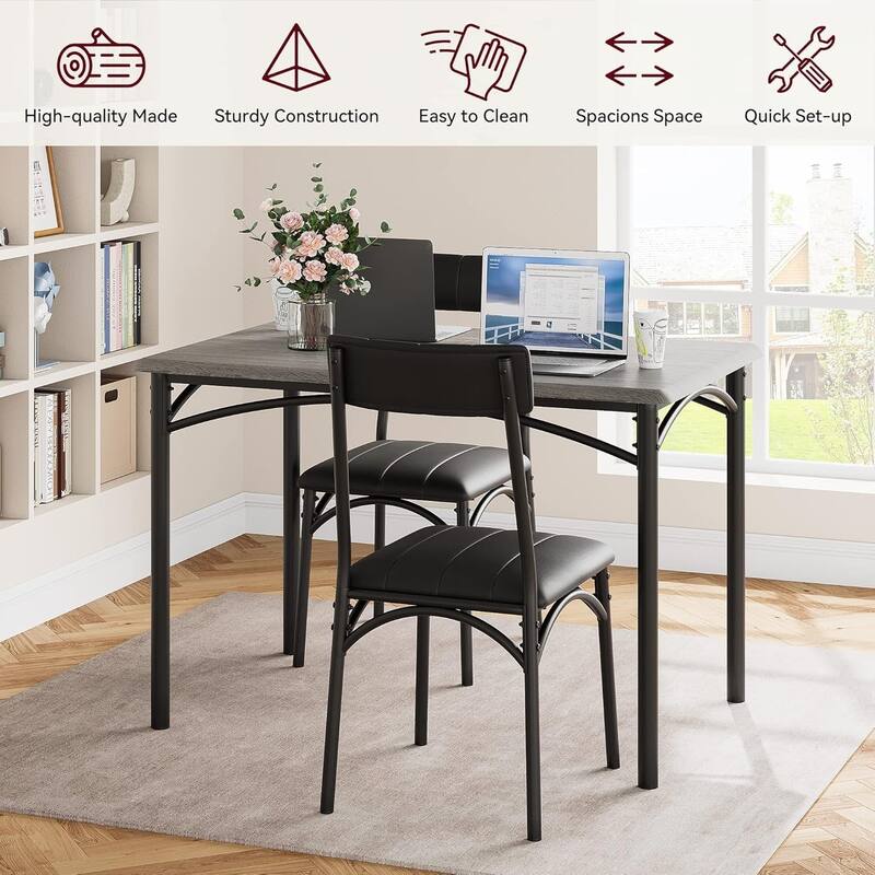 5-Piece Dining Table Set with 4 Upholstered Chairs, Metal and Wood Table for Kitchen or Apartment