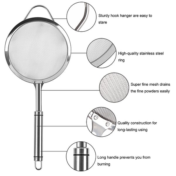 Stainless Steel Fine Mesh Strainer Colander Flour Sifters with Handle - Silver Tone - 4.5"