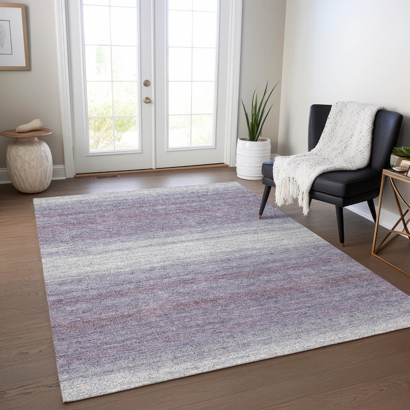 Machine Washable Indoor/ Outdoor Ombre Stripe Chantille Rug - Lavender - 9' x 12'