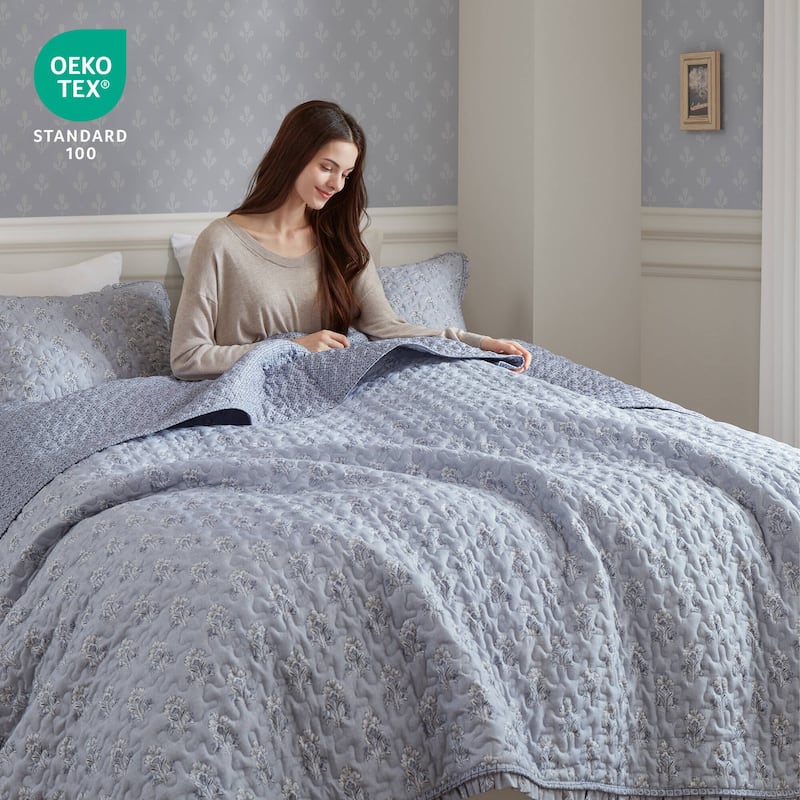 Madison ParK Linwood 3 Piece Ruffle Printed Quilt Set